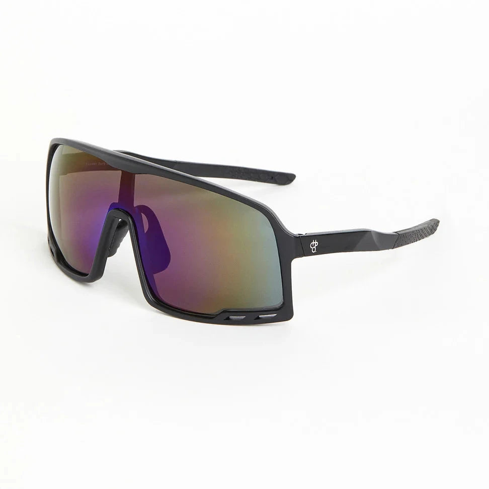 CHPO Henrik Sunglasses - Recycled Plastic Matte Black Purple Mirror Sunglasses