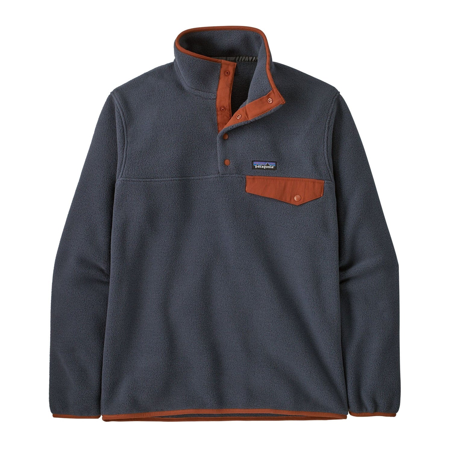 Patagonia M's LW Synch Snap-T Fleece Pullover - 100% Recycled Polyester Smolder Blue w Burnished Red Shirt